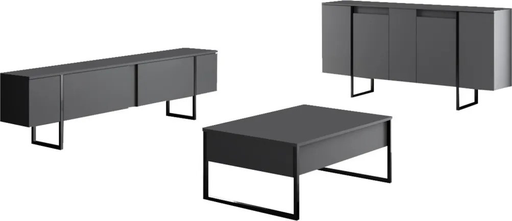 Komód, antracit-fekete, 160 cm