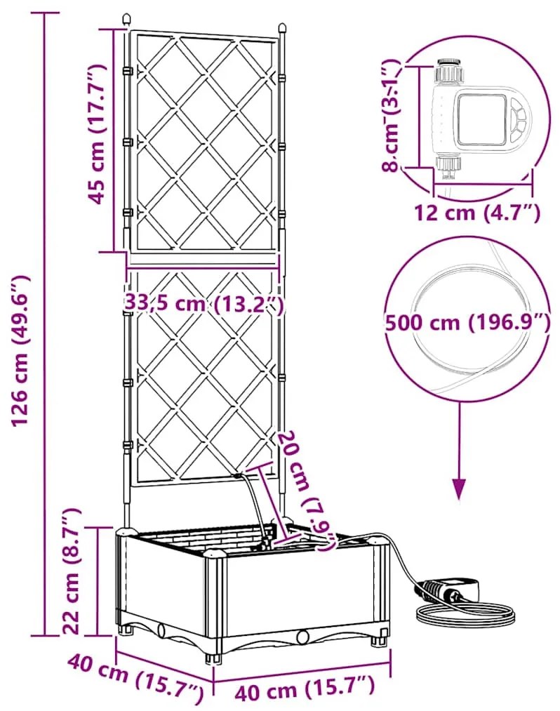 Kerti ültetők Fekete 40 x 40 x 126 cm Acél