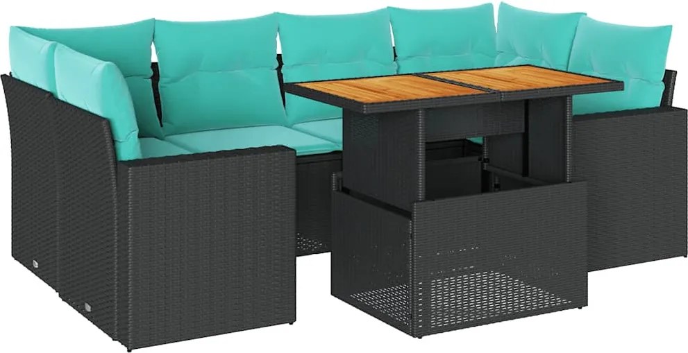 vidaXL 7 részes fekete polyrattan kerti ülőgarnitúra párnával