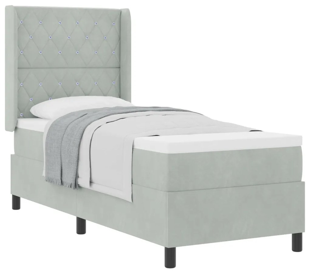 Boxspring Ágy Matrac Nappali Szürke 80x200 cm Bársony