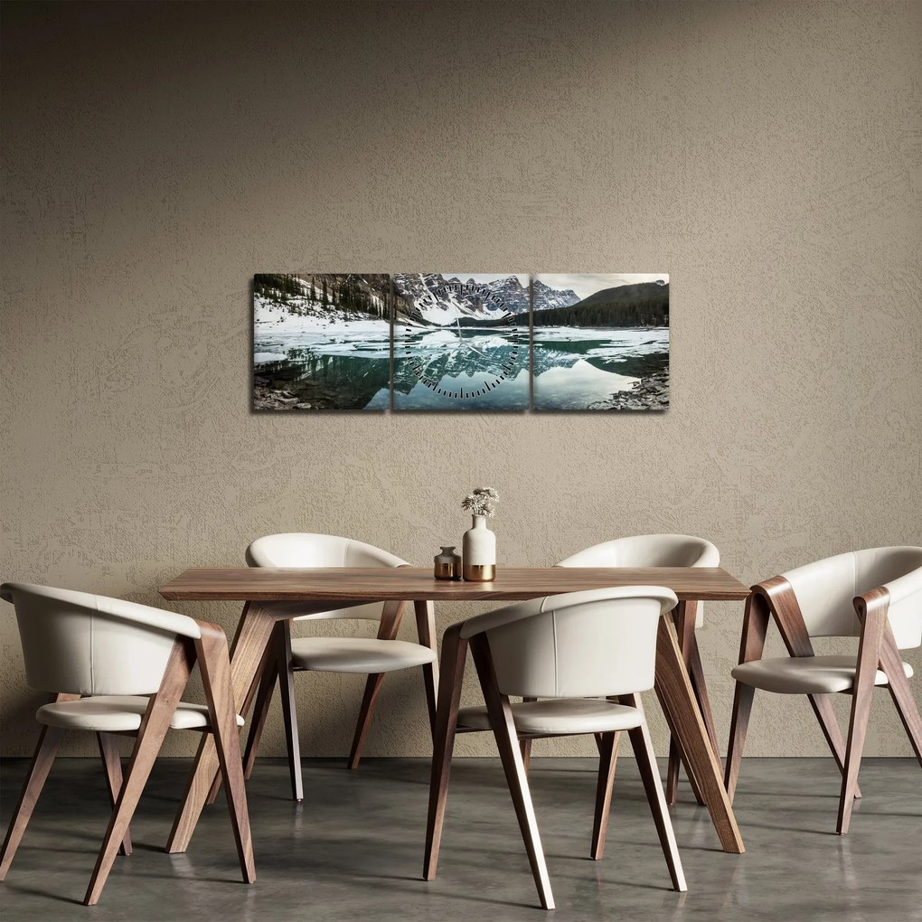Kép - tó télen (órával) (90x30 cm)
