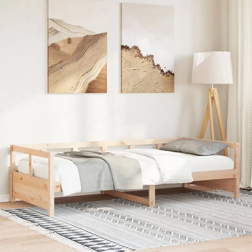 természetes színű tömör fenyőfa kanapéágy 90 x 190 cm