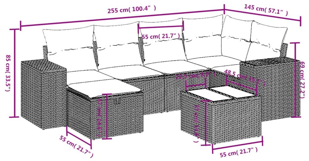 7 részes barna polyrattan kerti ülőgarnitúra párnákkal