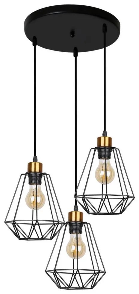 Csillár zsinóron PRIMO 3xE27/60W/230V fekete/arany