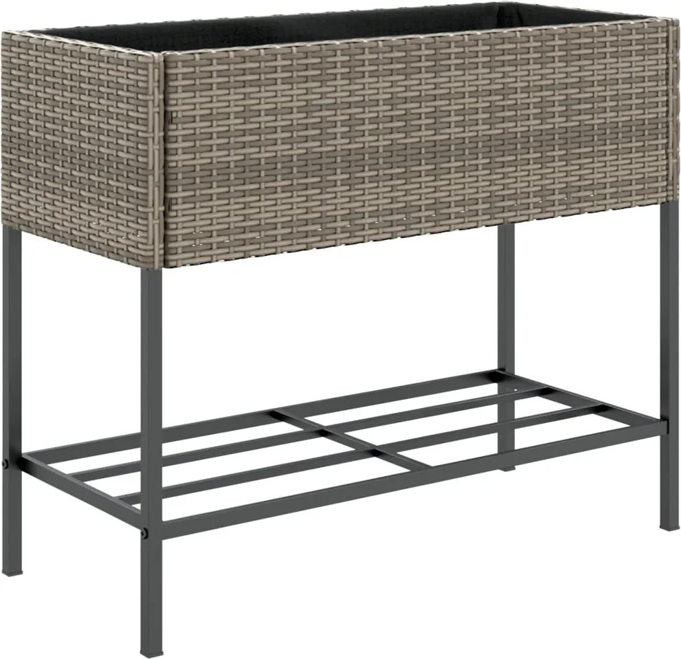 vidaXL szürke polyrattan kerti ültetőláda polccal
