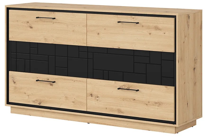 Komód Pont KOM6S (artisan tölgy + matt fekete). Akció -18%. 1063043