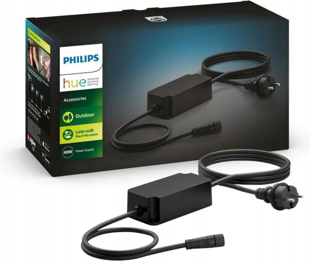 Philips Hue kültéri tápegység 40 W IP67 fekete, Plug &amp; Play rendszerrel