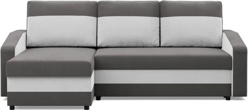 Hewlet sarokkanapé, 1 ágyneműtartóval, szövet anyag, univerzális oldal, bonell töltet, szürke - fehér