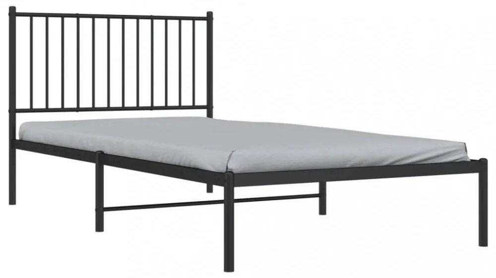 fekete fém ágykeret fejtámlával 100 x 200 cm