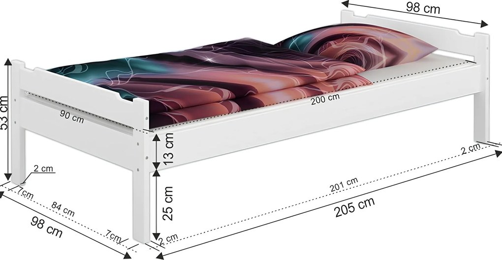 Ágy, fehér, 90x200, LIVIO