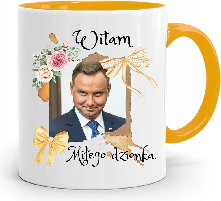 Duda András Sárga Elnöki Bögre Nyomtatott Mintával