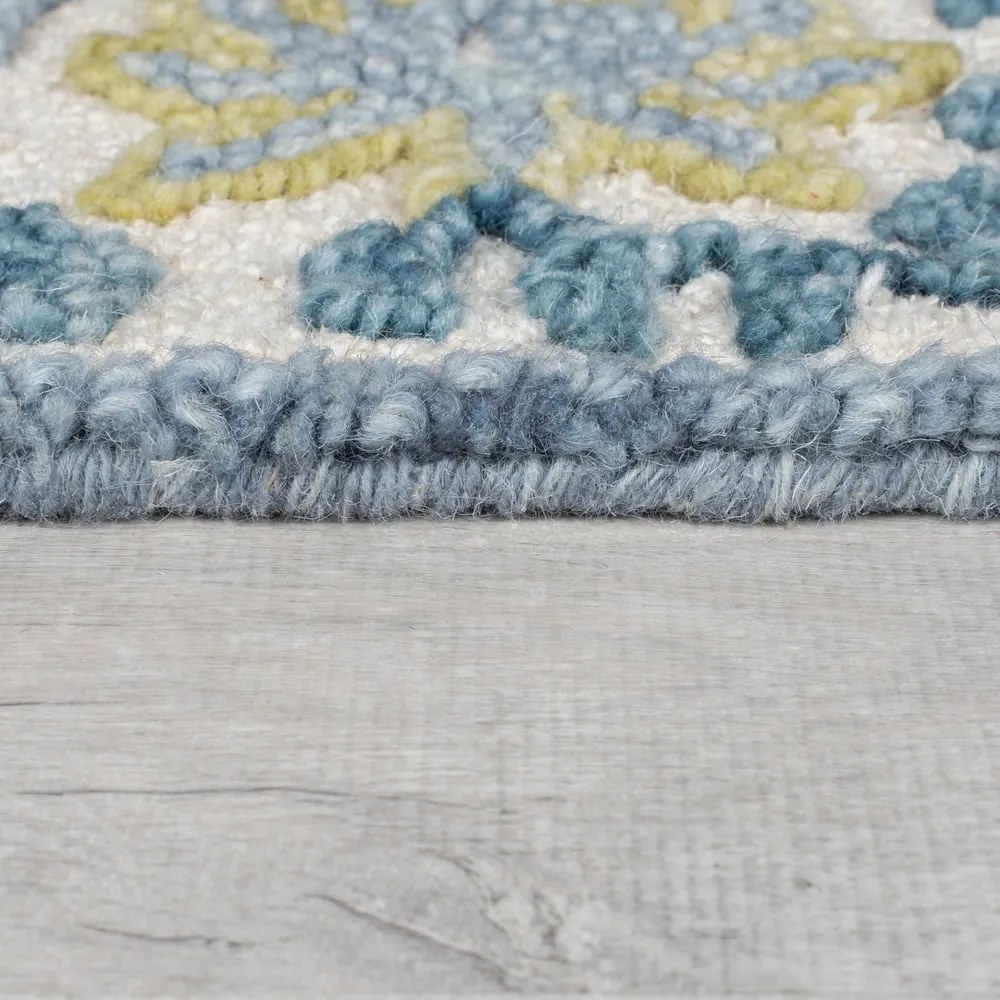 Kék-elefántcsont színű kézi szövésű gyapjúkeverék szőnyeg 200x290 cm Myla Floral Frame – Flair Rugs