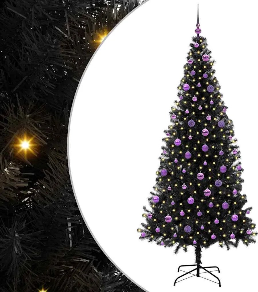 vidaXL Karácsonyfa 300 LED-del állvánnyal Fekete 210 cm PVC