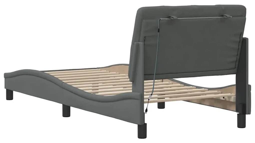 sötétszürke szövet ágykeret LED-es matrac nélkül 80x200 cm