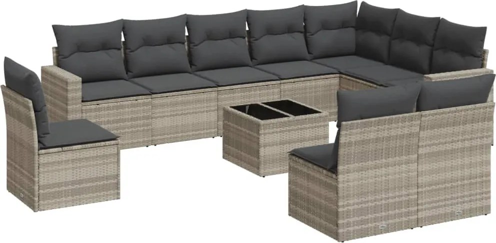 vidaXL 11 részes világosszürke polyrattan kerti ülőgarnitúra párnákkal