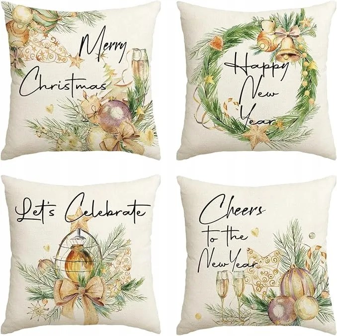 Párnahuzat 45 x 45cm Karácsony Ünnep Tél 4 db-os szett