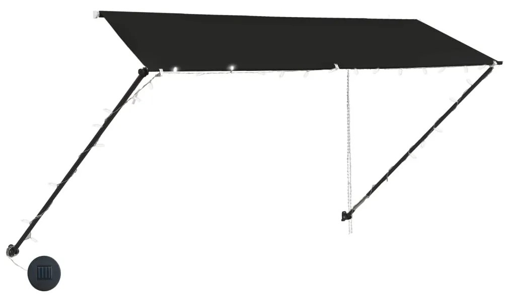 Feltekerhető antracitszürke napellenző LED-del 350 x 150 cm