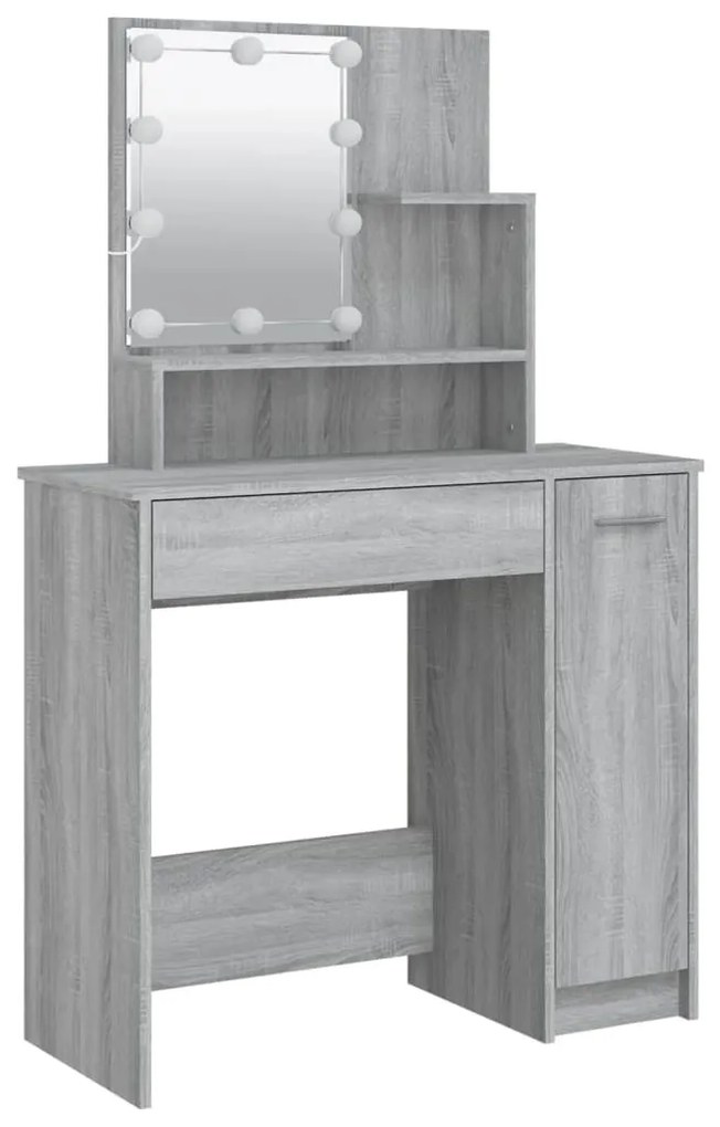 szürke sonoma LED-es fésülködőasztal 86,5 x 35 x 136 cm
