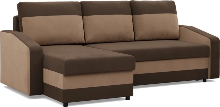 Hewlet sarokkanapé, 2 ágyneműtartóval, szövet anyag, univerzális oldal, bonell töltet, barna