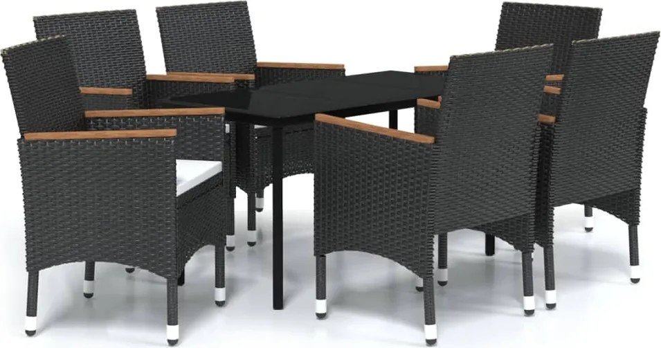 vidaXL 7 részes fekete kerti étkezőgarnitúra párnákkal