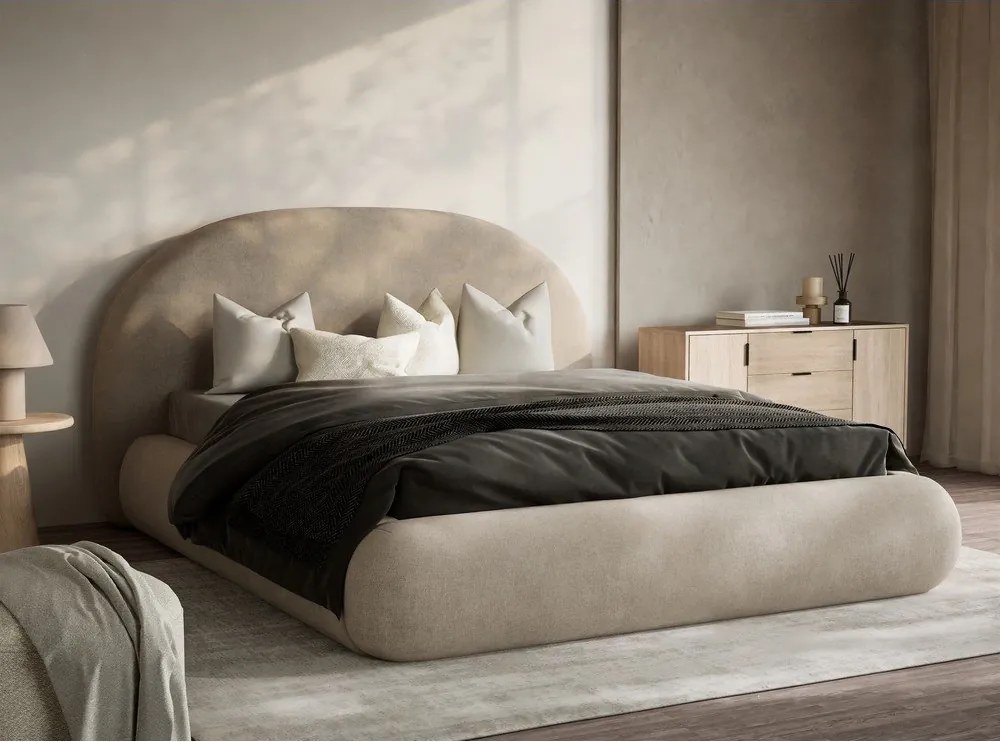 Bézs kárpitozott ágyneműtartós franciaágy ágyráccsal 180x200 cm Maumere – Maison de Rêve