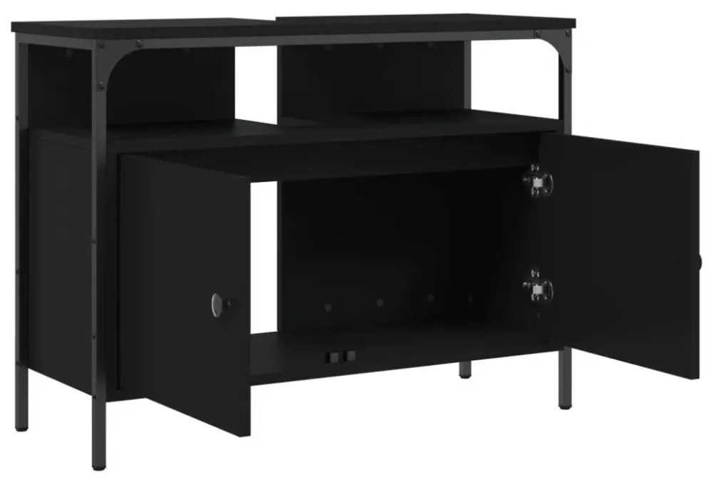 fekete szerelt fa fürdőszobai mosdószekrény 80 x 30 x 60 cm