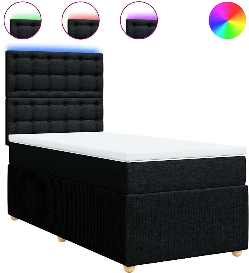 vidaXL fekete szövet rugós ágy matraccal 90x190 cm