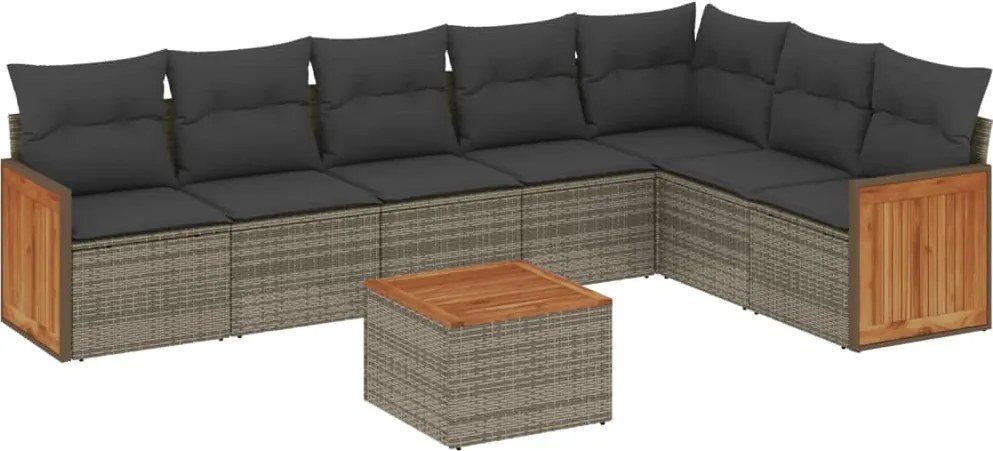 vidaXL 8 részes szürke polyrattan kerti ülőgarnitúra párnákkal