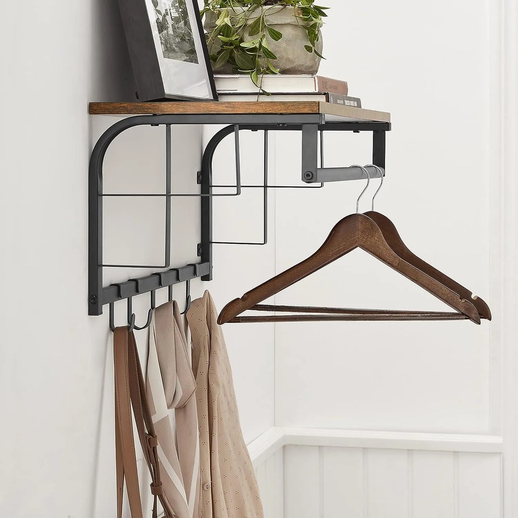 HENRY fali fogas, 66x30x27cm, fekete/barna Vasagle