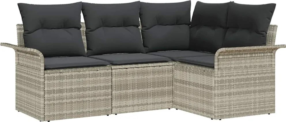 vidaXL Kerti Kanapé Szett tárolóval 4 pcs Világosszürke polirattan