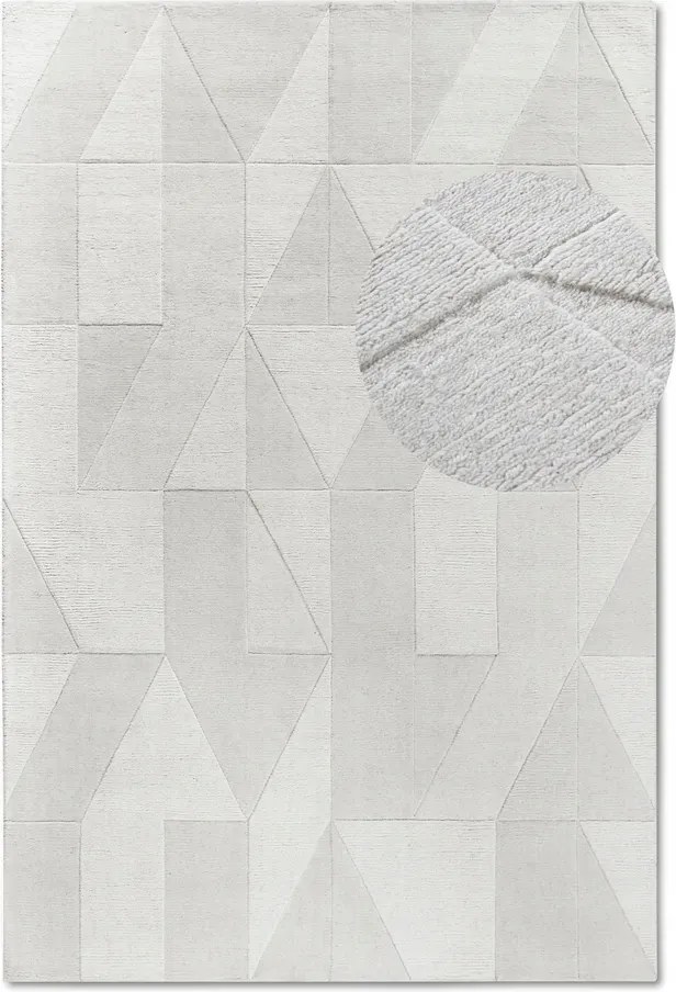 Gyapjú szőnyeg nappaliba 190x280cm,krémszínű, kézzel szőtt, 3d hatású