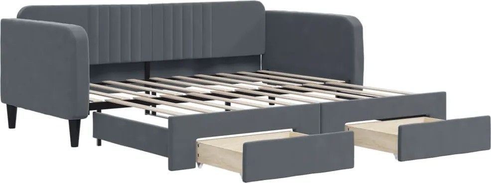 vidaXL sötétszürke kihúzható bársony heverő fiókkal 90 x 190 cm