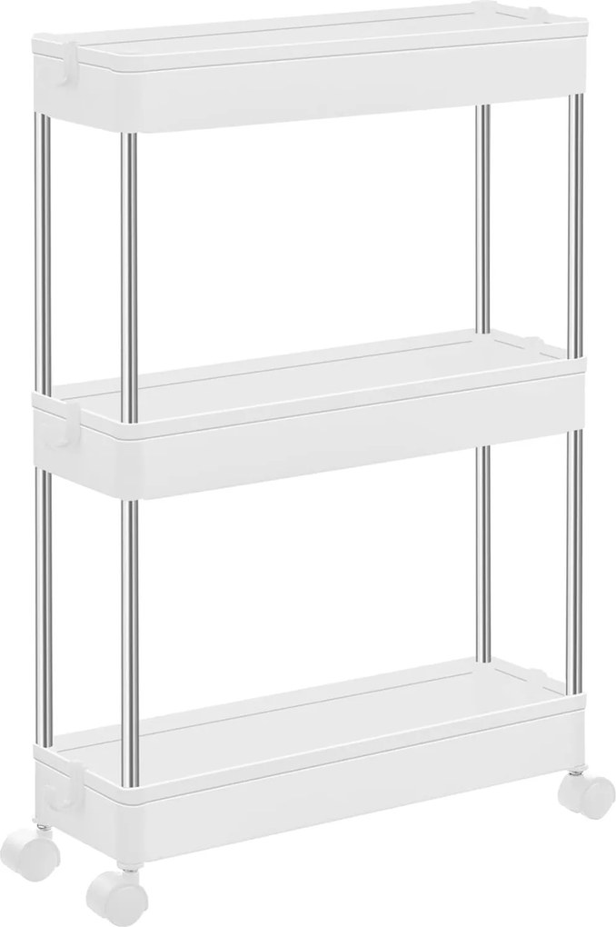 Tárolókocsi, guruló polc, 3 szintes, helytakarékos, fürdőszobába, konyhába, irodába, 40 x 12,5 x 60 cm, fehér