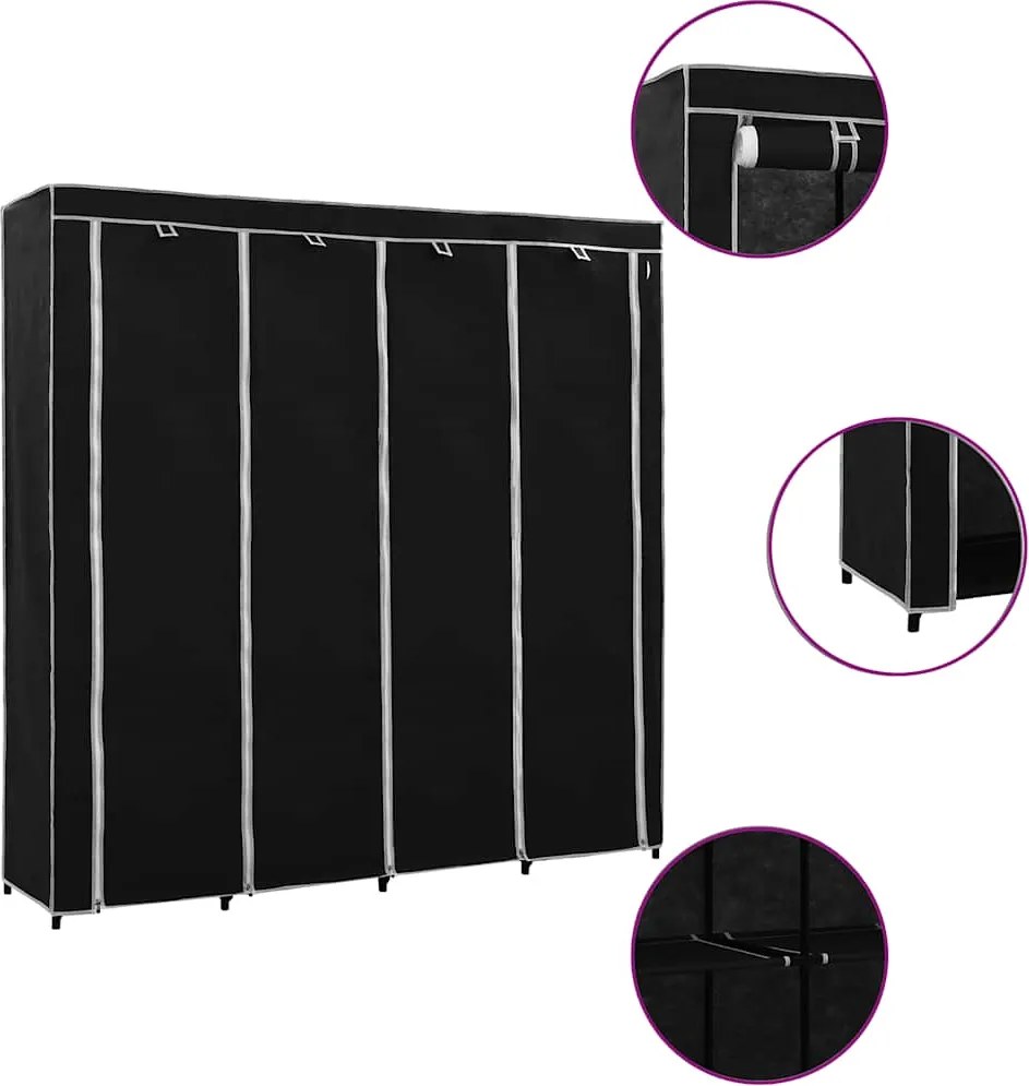vidaXL fekete ruhásszekrény 4 tárolórekesszel 175 x 45 x 170 cm