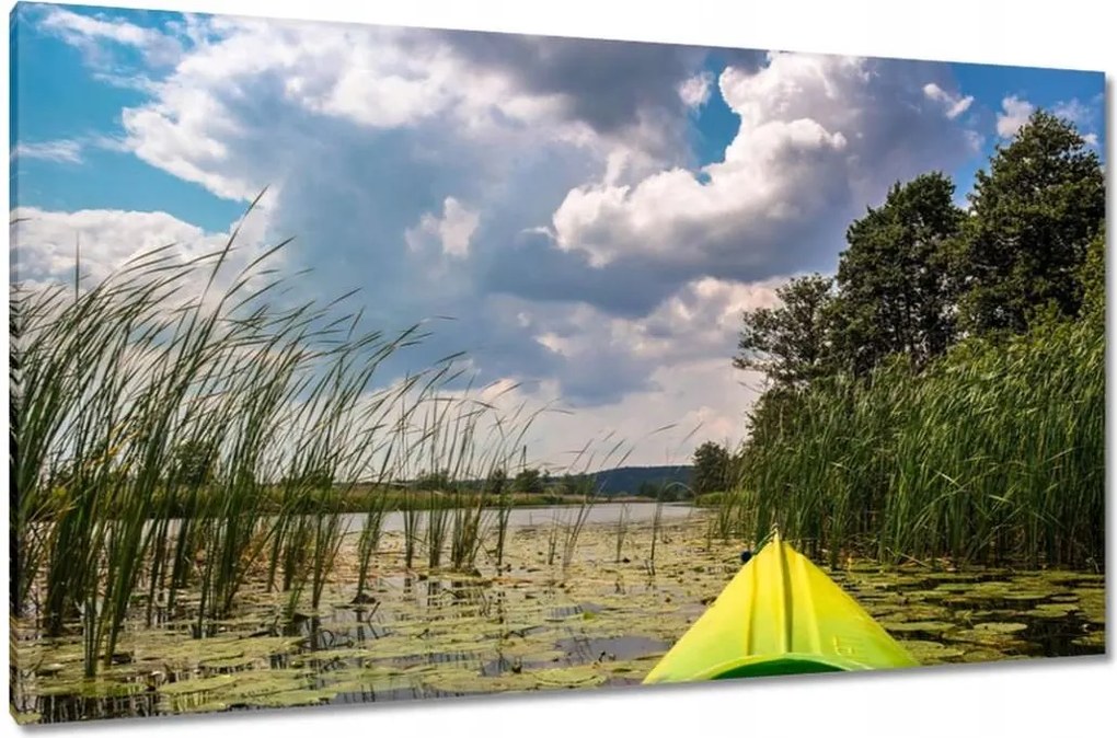 Vászonkép 120x70 Kajakkal a tó körül