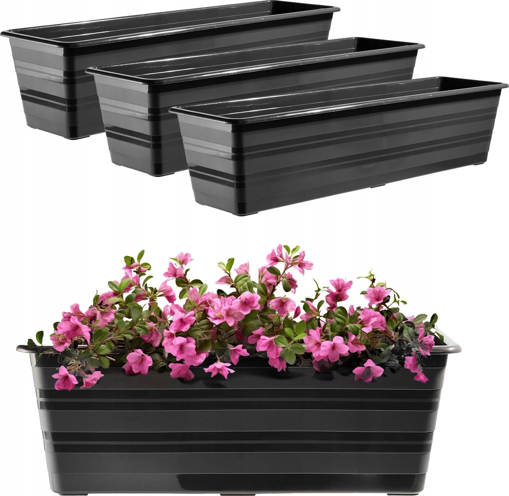 Erkélydoboz Virágtartó Nagy 60cm Virágok Csomag 3 Db Virágágyás