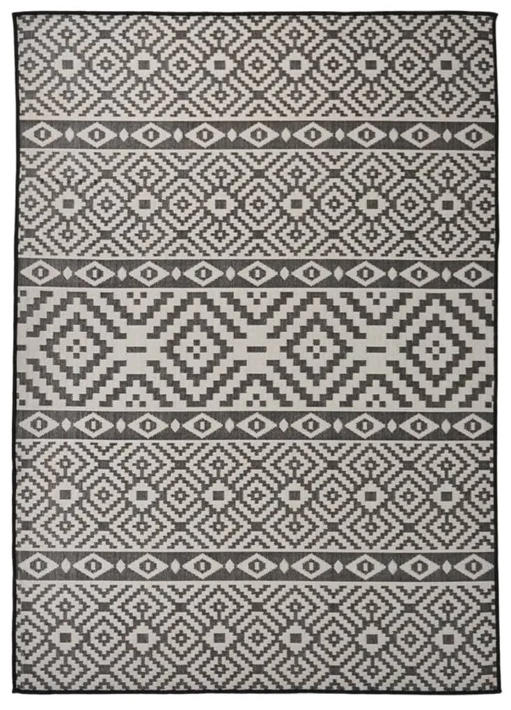 fekete csíkos lapos szövésű kültéri szőnyeg 120 x 170 cm
