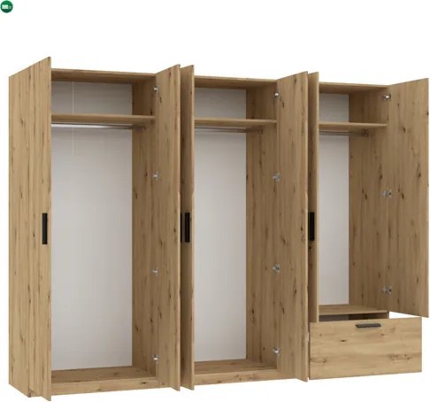 LITA gardróbszekrény artisan tölgy 6 ajtós 1 fiókos