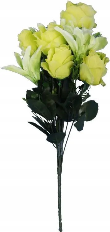 Mesterséges Csokor 12 Virág Rózsa Liliommal Zöld Természetes Dekoráció