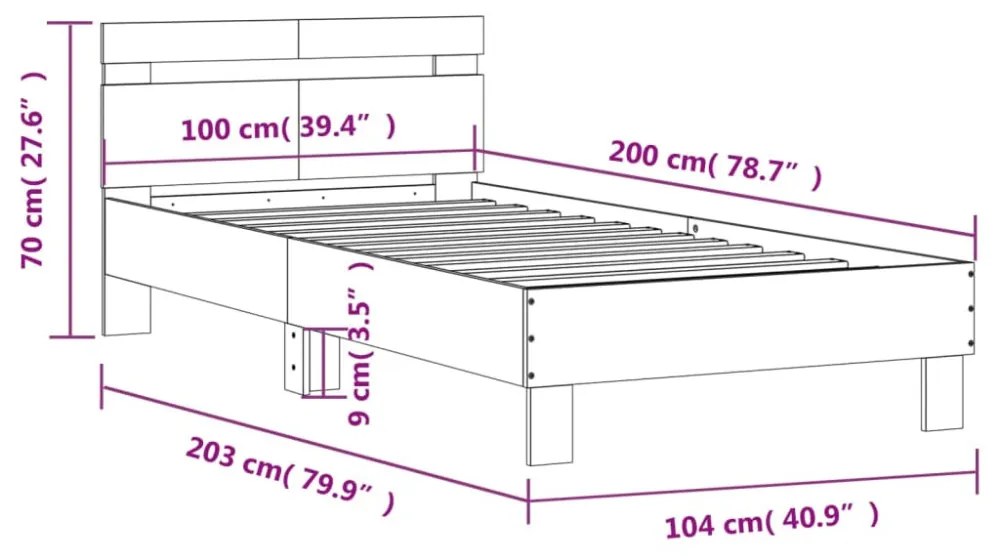barna tölgy színű fejtámlás ágykeret matrac nélkül 100 x 200 cm