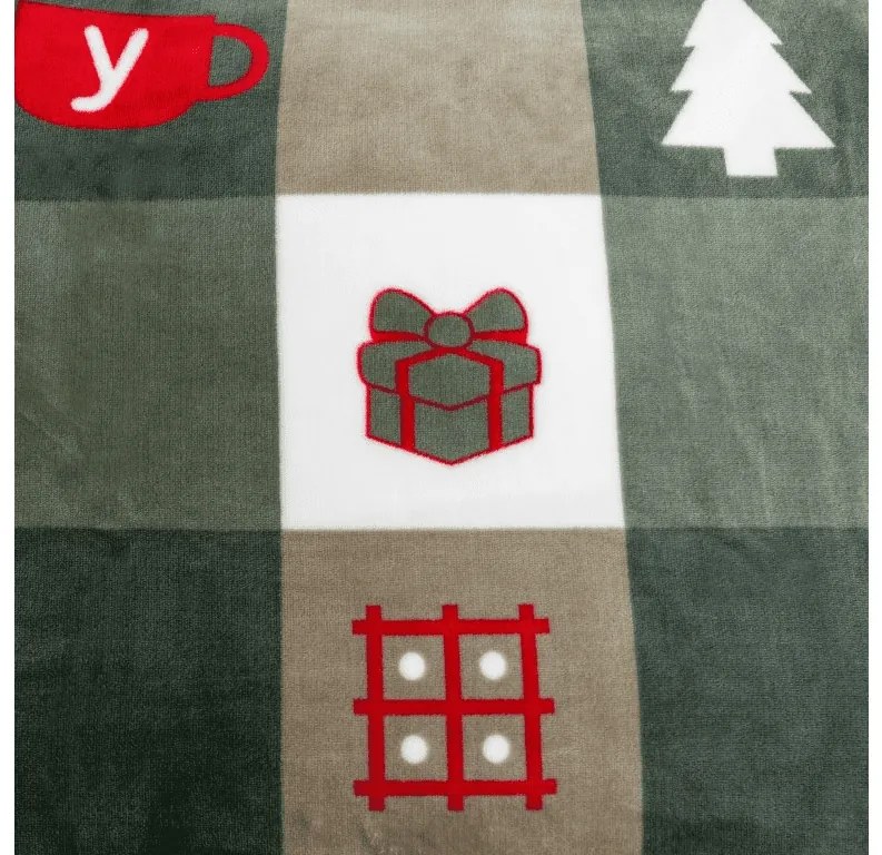 Mikroplüss ágyneműhuzat szett CHRISTMAS SOCKS zöld + mikroplüss lepedő SOFT 180x200 cm fehér, kétszemélyes