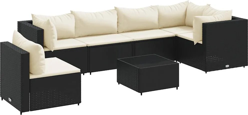 vidaXL 7 részes fekete polyrattan kerti ülőgarnitúra párnákkal