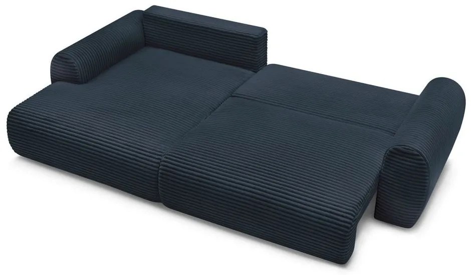 Sötétkék kordbársony kinyitható sarokkanapé (bal oldali) Lucien – Bobochic Paris