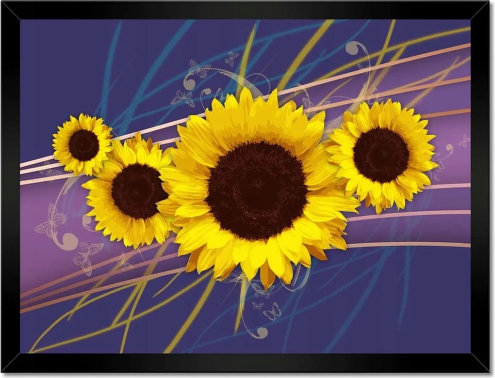 Poszterek keretben 40x30 Sárga napraforgók lila háttér