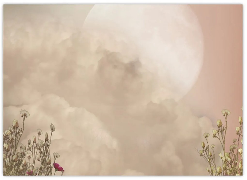 Üveg kép - Rózsaszín telihold (70x50 cm)