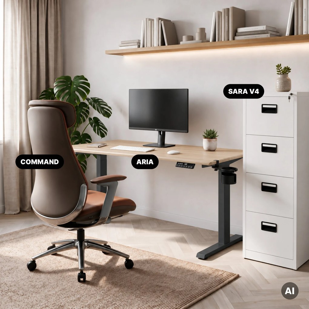 Elektromos íróasztal magasságállítással ergonomikus antracit/sonoma tölgy,1400x700 mm: ARIA