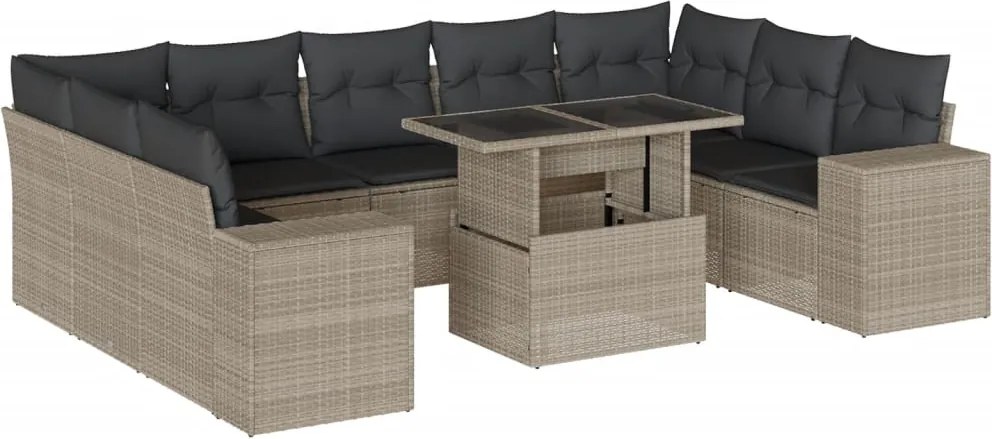 vidaXL 10 részes világosszürke polyrattan kerti ülőgarnitúra párnákkal