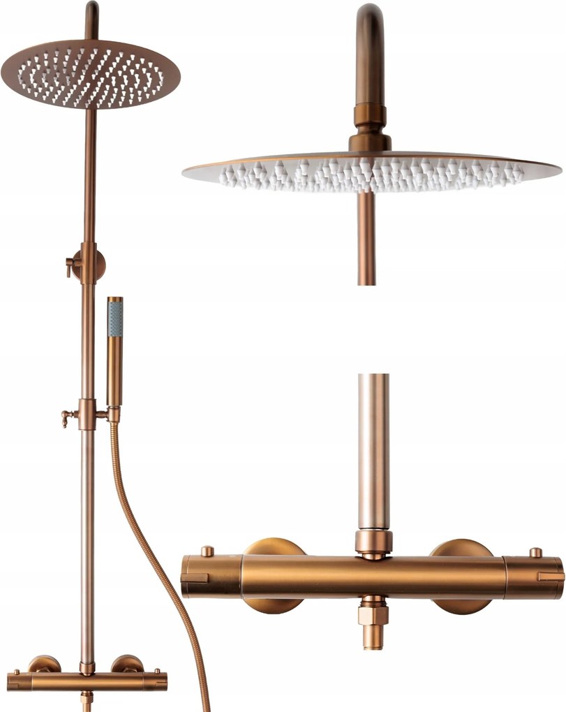 Réz zuhanyszett falra szerelhető termosztáttal Indes Sofia réz