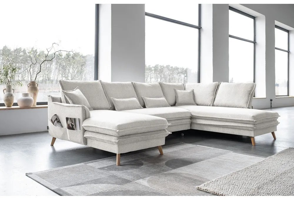 Bézs kinyitható sarokkanapé (jobb oldali-U alakú) Charming Charlie – Miuform