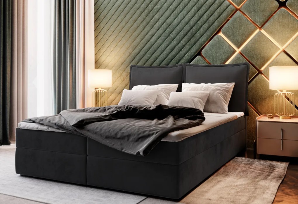 LINTO boxspring kárpitozott ágy, 180x200, monolith 02